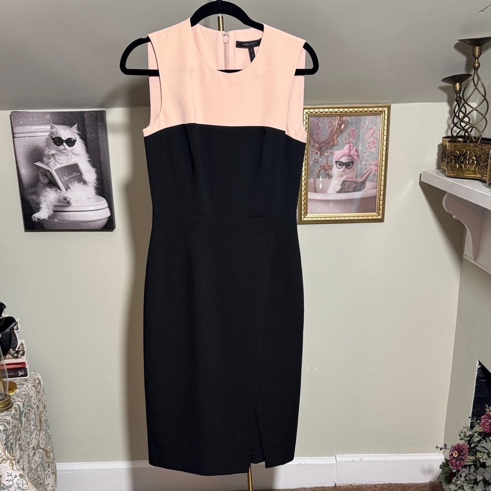 EUC Versatile BCBGMaxAzria Two-Tone Black and Light Pink Midi Dress